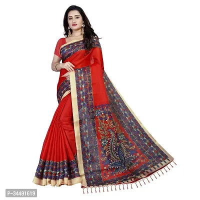 Elegant Red Polycotton Printed Saree With Blouse Piece For Women