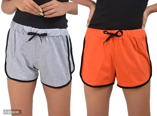 Stylish Solid Cotton Shorts Combo for Women-thumb0