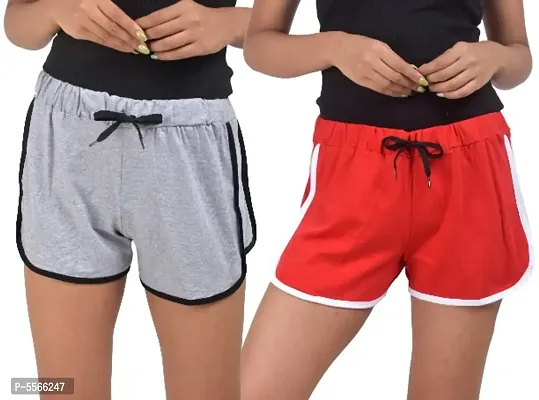 Stylish Solid Cotton Shorts Combo for Women-thumb0