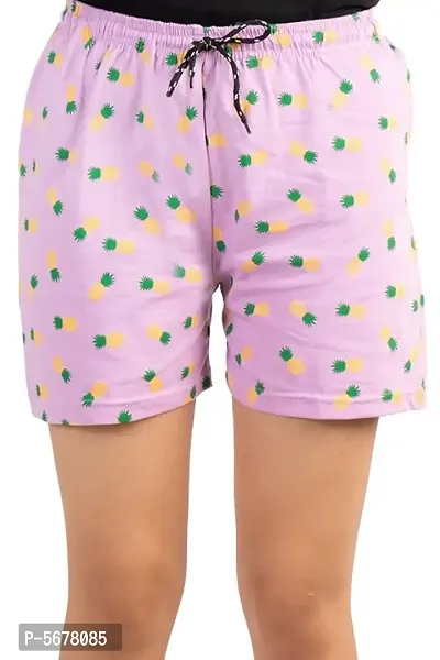Multicoloured Cotton Printed Shorts For Women