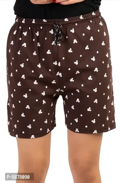 Multicoloured Cotton Printed Shorts For Women-thumb0