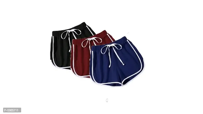 Multicoloured Cotton Solid Shorts For Women-thumb0