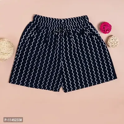 Navy Blue Cotton Printed Shorts For Women-thumb0