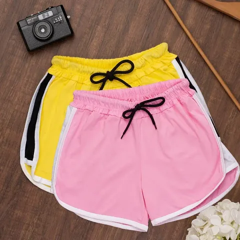 Elegant Solid Sports Shorts For Women And Girls Combo Of 2