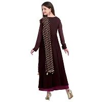 Flared long crepe kurti set with Georgette printed dupatta in BURGUNDY color-thumb4