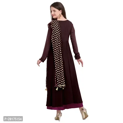 Flared long crepe kurti set with Georgette printed dupatta in BURGUNDY color-thumb5