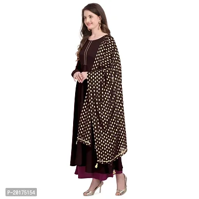 Flared long crepe kurti set with Georgette printed dupatta in BURGUNDY color-thumb2