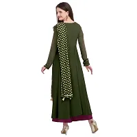 Flared long crepe kurti set with Georgette printed dupatta in OLIVE color-thumb3
