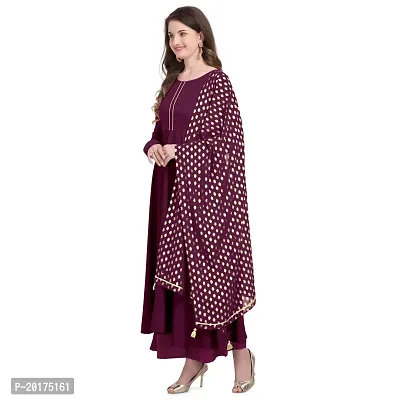 Flared long crepe kurti set with Georgette printed dupatta in WINE color-thumb2