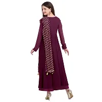 Flared long crepe kurti set with Georgette printed dupatta in WINE color-thumb2