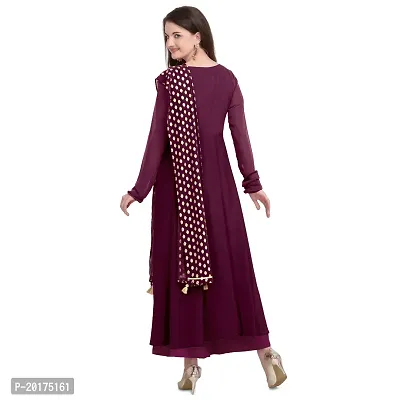 Flared long crepe kurti set with Georgette printed dupatta in WINE color-thumb3