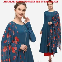 Flared long crepe kurti set with Georgette printed dupatta in TEAL BLUE color-thumb1