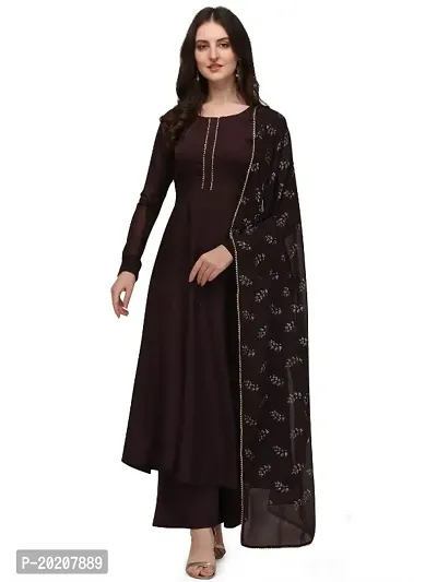 Flared long crepe kurti set with Georgette printed dupatta in BURGUNDY color