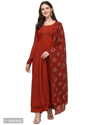 Flared long crepe kurti set with Georgette printed dupatta in RUST color