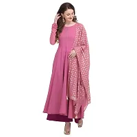 Flared long crepe kurti set with Georgette printed dupatta in pink french rose color-thumb1