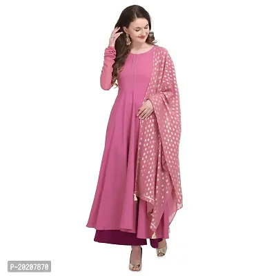 Flared long crepe kurti set with Georgette printed dupatta in pink french rose color-thumb2