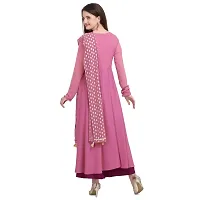 Flared long crepe kurti set with Georgette printed dupatta in pink french rose color-thumb2