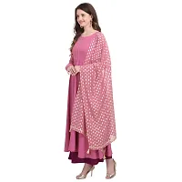 Flared long crepe kurti set with Georgette printed dupatta in pink french rose color-thumb3