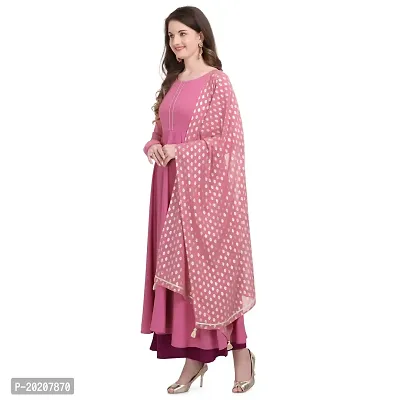 Flared long crepe kurti set with Georgette printed dupatta in pink french rose color-thumb4