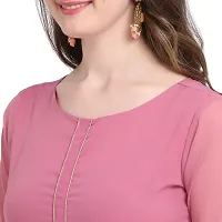 Flared long crepe kurti set with Georgette printed dupatta in pink french rose color-thumb4