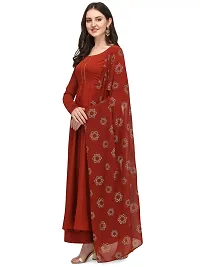 Flared long crepe kurti set with Georgette printed dupatta in RUST color-thumb1