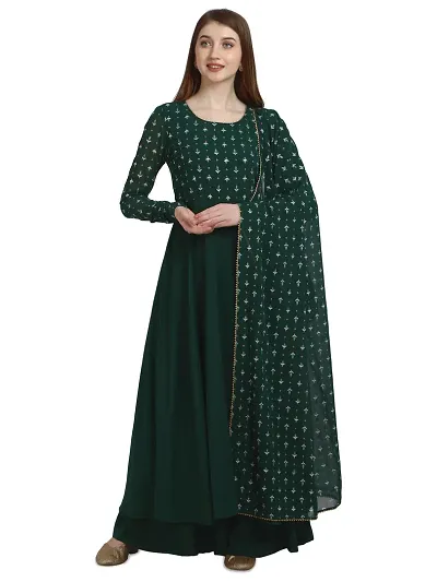 Flared Long Crepe Kurtis Set with Georgette Printed Dupatta Set