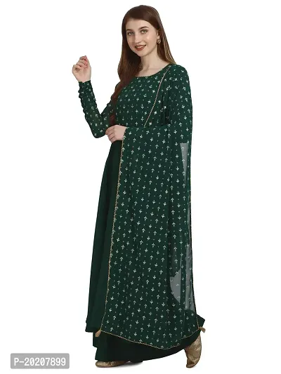 Flared long crepe kurti set with Georgette printed dupatta in BOTTLE GREEN color-thumb4