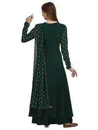 Flared long crepe kurti set with Georgette printed dupatta in BOTTLE GREEN color-thumb4