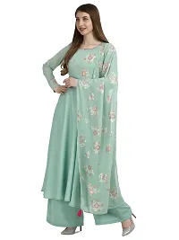 Flared long crepe kurti set with Georgette printed dupatta in SEA GREEN color-thumb1