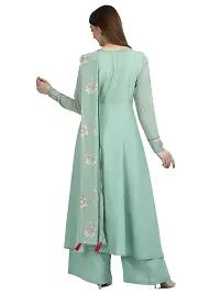 Flared long crepe kurti set with Georgette printed dupatta in SEA GREEN color-thumb2