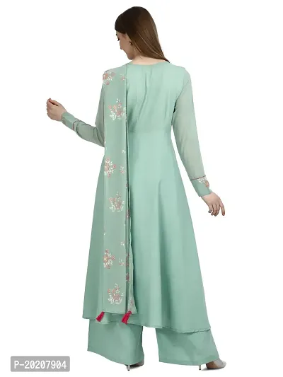 Flared long crepe kurti set with Georgette printed dupatta in SEA GREEN color-thumb3