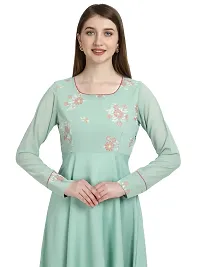 Flared long crepe kurti set with Georgette printed dupatta in SEA GREEN color-thumb3