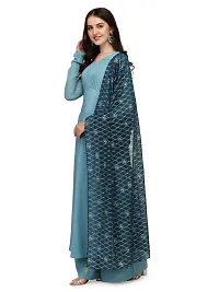 Flared long crepe kurti set with Georgette printed dupatta in SEA BLUE color-thumb1