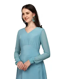 Flared long crepe kurti set with Georgette printed dupatta in SEA BLUE color-thumb2