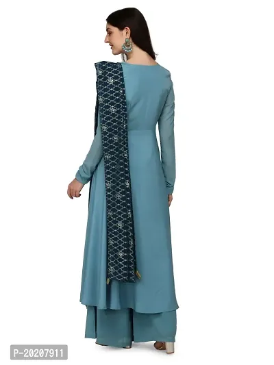 Flared long crepe kurti set with Georgette printed dupatta in SEA BLUE color-thumb4