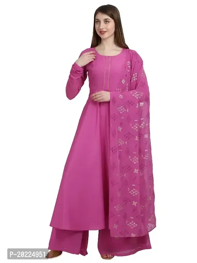 Flared long crepe kurti set with Georgette printed dupatta in pink french rose color