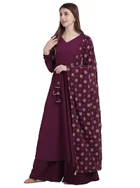 Flared long crepe kurti set with Georgette printed dupatta in WINE color-thumb2