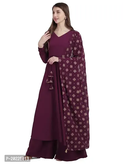 Flared long crepe kurti set with Georgette printed dupatta in WINE color-thumb3