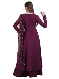 Flared long crepe kurti set with Georgette printed dupatta in WINE color-thumb4