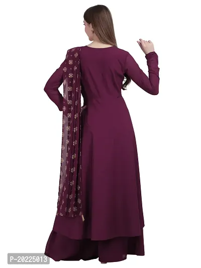 Flared long crepe kurti set with Georgette printed dupatta in WINE color-thumb5