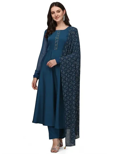 Flared long crepe kurti set with Georgette dupatta in color