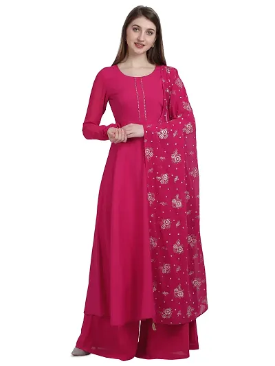 Flared long crepe kurti set with Georgette dupatta in color