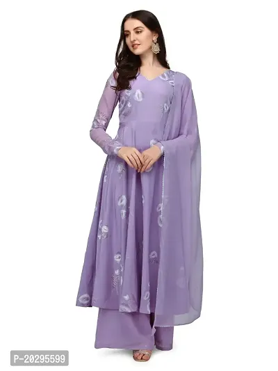 Crepe Lavendar Flared Kurti, Dupatta and Palazzo-thumb0