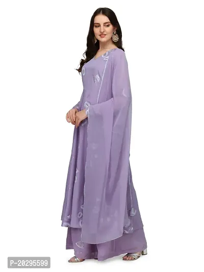 Crepe Lavendar Flared Kurti, Dupatta and Palazzo-thumb3