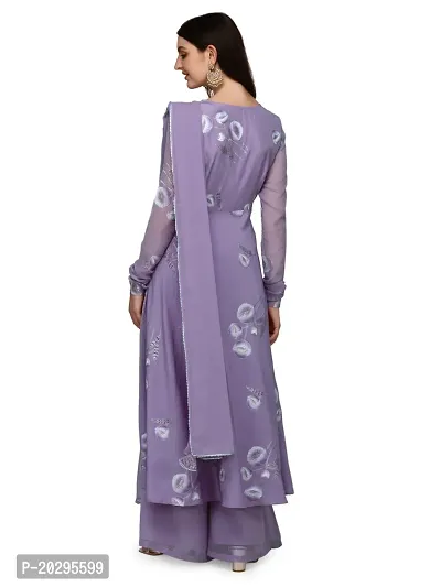 Crepe Lavendar Flared Kurti, Dupatta and Palazzo-thumb5