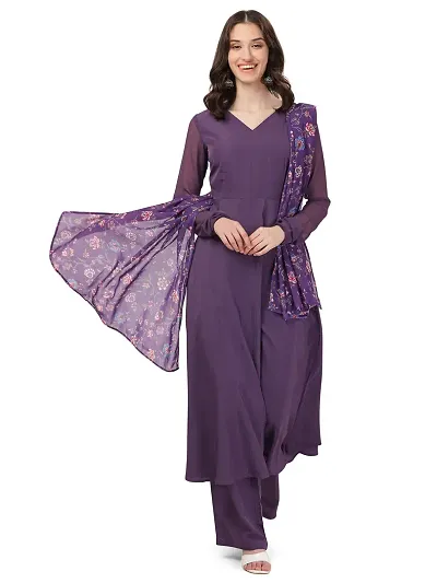 Flared long crepe kurti set with Dupatta and Palazzo for women in color 3 piece set.