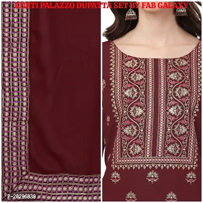 Crepe Wine Flared Kurti, Dupatta and Palazzo-thumb3