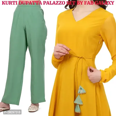 Flared long kurta set with Palazzo and Dupatta set for women in YELLOW color 3 piece set.-thumb3