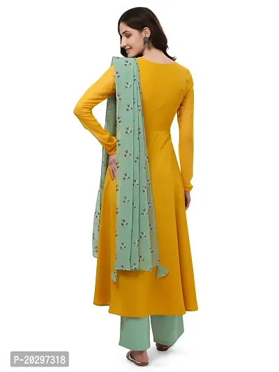 Flared long kurta set with Palazzo and Dupatta set for women in YELLOW color 3 piece set.-thumb4