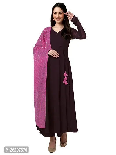 Flared long kurta set with Palazzo and Dupatta set for women in BURGUNDY FRENCH ROSE color 3 piece set.